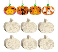 COCHIE 36 Pcs Halloween Wooden DIY Pumpkin Craft Kits Blank Pumpkin Ornaments Craft Kits Unfinished Paintable Slices Halloween Hanging Decorations for Kids Classroom Activities Art Project（6 Styles）