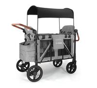 Cochildor 4 Seater Wagon Stroller, Foldable Stroller Wagon for 4 Kids, with Canopy, 5 Point Harness, Adjustable Handlebars, and Reflector Strips, Light Grey