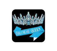 COCIDE Blue Birthday Sash and Crown for Women - Crystal Tiaras Decorations for Girl,Glitter Rhinestone Gifts Headband Sashes Decor,Coronas for Queen,Happy Birthday Accessories Party Favors