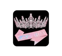 COCIDE Pink Birthday Sash and Crown for Women - Crystal Tiaras Decorations for Girl,Glitter Rhinestone Gifts Headband Sashes Decor,Coronas for Queen,Happy Birthday Accessories Party Favors