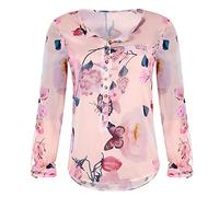 Cocil Women Casual Floral Printed Button Long Sleeve T-Shirt, Loose Plus Size Chiffon Irregular Hem Top Blouse(M,Orange)