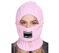 Cocila 2 in 1 Knitted Hat with Ear Protectors Outdoor Riding Elastic Warm Cold Weather Gear (Pink, One Size) 2025 Pompom Rock Jock Womens Running Women's Hats Winter for Women