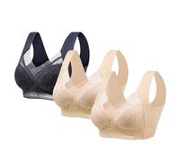 Cocila 3 Pack Ladies Full Cup Lace Underwired Bra Soft Cup Full Coverage Seamless No Padding Comfort Compression Breathable Lightweight Everyday Bra Underwear High Push up Women’s Bra Wine XXL