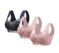 Cocila 3 Pack Ladies Full Cup Lace Underwired Bra Soft Cup Full Coverage Seamless No Padding Comfort Compression Breathable Lightweight Everyday Bra Underwear High Push up Women’s Bra Brown 5XL