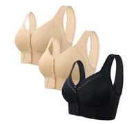 Cocila 3 PC Front Fastening Bras for Women UK Wireless Button Push Up Full Coverage High Impact Wide Straps Comfortable Seamless Sports Elderly Women Bra Plus Size Black 42
