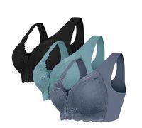 Cocila 3 Pieces Lace Women's Bras Wide Strap Seamless No Strangulation Underwired Comfort Sleep Bras Women Underwear Push Up Breathable Sports Soft Cup Full Coverage Casual Oversized Bra S-3XL