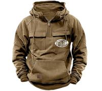 Cocila American Style Sweatshirt Men'S Winter Plus Velvet Thickened Warm Cold Proof Heavy Sweatshirts For Men Hoodie (Khaki, M) Green Oversized Christmas Junmers Mens Zip Hooded Top Yellow Tops