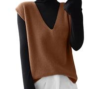 Cocila Autumn Winter Women Knitted Sweater Vest Korean Sleeveless V Neck Pullover Female Loose Tops Waistcoats for Soft Shadow Sweatshirt (Brown, XL) Womens Zip Up Hoodies Ladies Sweatshirts