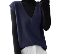 Cocila Autumn Winter Women Knitted Sweater Vest Korean Sleeveless V Neck Pullover Female Loose Tops Waistcoats for Soft Shadow Sweatshirt (Navy, XL) Black Zip Hoodie Fleece Sweatshirts Spring