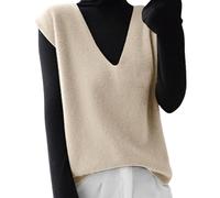 Cocila Autumn Winter Women Knitted Sweater Vest Korean Sleeveless V Neck Pullover Female Loose Tops Waistcoats for Soft Shadow Sweatshirt (Beige, XXL) Womens Hoodies Size 12 Hoodie Zip Up Blue