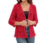 Cocila Black Cardigan A Solid Color Lace Knitted with V Neck and Three Quarter Sleeves for Ladies Chunky Short Sleeve Cardigans Pink Denim Jacket Women Long Knit Sweater Women's Jackets Womens