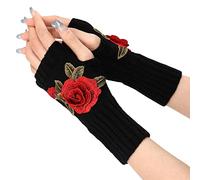 Cocila Black Wool Fingerless Gloves for Women, Cosy Driving Leather Gloves, Vegan Leather, Size Medium, Black