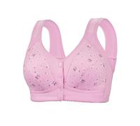 Cocila Bras for Women Front 4 Button Fastening Plus Size Comfort Cotton Ladies Push Up Non Wired Flowers Support Bras Durable Valueweight Padded Bralette Lace Seamless Bra UK Underwear Pink L