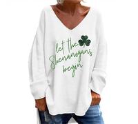 Cocila Buy British Day Deals Shamrock Tie Union Jack Leggings Women Long Sleeve V Neck Top Ireland Rugby Jersey Festival Tops for Women Ladies T Shirts Size 22 Sale Clearance White