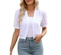 Cocila Cardigans for Women UK Cover Up Women Puff Sleeve Bolero Open Front Summer Cropped Sheer Jackets Cardigan Creme Cardigan (White, L)