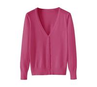 Cocila Cardigans for Women UK Long Sleeve Button Down Lightweight V-Neck Knit Cardigan Sweater Solid Color Casual Classic Basic Versatile Elegant Autumn Stretch Oversized Cardigan Watermelon Red M