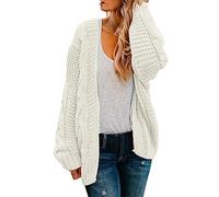 Cocila Cardigans for Women UK Women's Long Sleeved Solid Color Thick Needle Knit Mid Length Loose Coat Cardigan Women's Cable Knit Sweater (Beige, XXL)