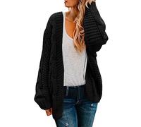 Cocila Cardigans for Women UK Women's Long Sleeved Solid Color Thick Needle Knit Mid Length Loose Coat Cardigan Women's Cable Knit Sweater (Black, S)
