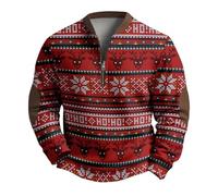 Cocila Christmas Jumpers For Men Mens Santa Pullover Sweatshirt Funny Print Shirt Long Sleeve Quarter Zip Xmas Tops Casual Holiday Zipper No Hood (Wine, L) Jumper Gifts Uk Winter Jackets