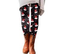 Cocila Christmas Leggings Cropped Leggings with Pockets Womens Christmas Stocking Fillers Thermal Walking Leggings Cotton Joggers for Women UK Fluffy Black Leggings Lightening Deal of Day