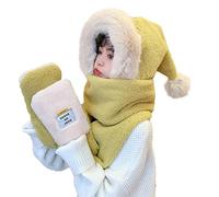 Cocila Christmas Women Woolen Three In One Cap Earflap Hat Long Scarf Gloves Set Girls (Yellow, Size) Earmuffs For Woman And Hooded Ladies Winter Scarves Thermal Womens Hats Wooly Kids Men Glove