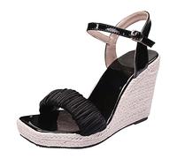 Cocila Comfy Sandals For Women Uk Open Toe High Heel Women'S Woven Thick Sole Buckled Roman Espadrilles Shoes Large Size Sandels (Black, 5.5) Elastic Walking Sparkly Shoe Wedges Wide Fit Comfort