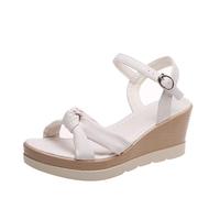 Cocila Comfy Sandals For Women Uk Slope Heel Chunky Thick Bottom One Buckle Strap Open Toe Summer (White, 4.5) Leather Womens Heels White Wedges Greek Style Garden Shoes Size 5 Bohemian Ladies