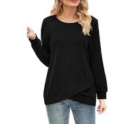 Cocila Cotton Blouses for Women UK Ladies Tops Size 8 Petite Womens Outdoor Clothing Polo Neck Tops for Women UK Long Sleeve Shirt Women Raglan Sleeve Top Women (Black, XXL)