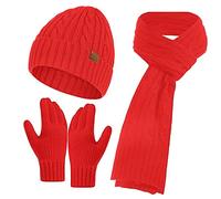 Cocila Cyber of Monday 2024 Thermal Gloves Hat Set Knitted Wool Scarf Women Wooly Hats Women Set Ladies Pretty Gloves Matching Christmas Hats Prime Deals October 11-12 Big Deal Days Red
