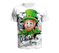 Cocila Daily Deals St. Patrick's Day Men's Hawaiian Shirts Regular-Fit Short-Sleeve Print Shirt Summer Fashion 3D Printed Tops Round Neck T Shirt St. Pa's Day Couple T Shirt Black of Friday Offers