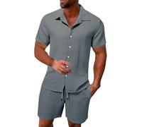 Cocila Deal Of The Day Men's Summer Breathable Two Wrinkled Shirt Shorts Set Men's Textured Beach Suit Men Suits Big And Tall Mens Tracksuit Set Red And Black Tracksuit Shorts Mens F Sale Clearance