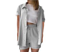 Cocila Deal of The Day Today Ladies Summer Outfits Muslin Blouse and Shorts, Aesthetic 2 Piece Lounge Set Elegant Cotton Sports Suit Oversize Pantsuit Long Sleeve Coat Suit Y2K Clot Black of Friday