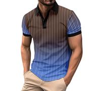 Cocila Deal of The Day Today Men's Casual Fashion Gradient Lapel Button Striped Short Sleeved T Shirt Plain T Shirts for Men Tshirts Men UK Mens Striped Shirts Long Under 5 Pounds Clearance Sky Blue