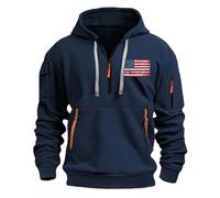 Cocila Deal Of The Day Today Sale Men's Spring Autumn Winter 2D Printed Retro National Flag Casual Fashion Multi Pocket Half Zip Hooded Sweatshirt Hooded Zip up Sweatshirt Mens C Clearance Bargains