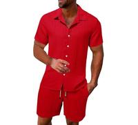 Cocila Deal of The Day Today Sale Men's Summer Breathable Two Wrinkled Shirt Shorts Set Men's Textured Beach Suit Men Suits Big and Tall Mens Tracksuit Set Red and Black Tracksu Warehouse Clearance