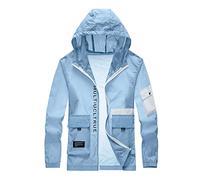 Cocila Deal of The Day Today Sale Winter Coats Men Winter Thin Long Sleeve Zipper Coat Beauty Hood Lapel Multi Pockets Solid Color Jacket Mens Clothing Designer Work J Warehouse Clearance UK Sky Blue