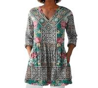Cocila Deal of The Day Today Womens Linen Tops with Pockets Summer Vintage Floral Printed Tunic Top V Neck 3/4 Sleeve T-Shirt Baggy Swing Tee Shirts Casual Trendy Plus Si Black of Friday Sale Deals
