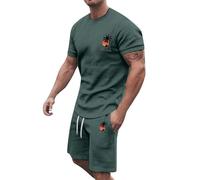 Cocila Deals Men's Stylish Summer Print T Shirt and Shorts Outfit A Lightweight Breathable Athleisure Sportwear Men Suit Ladies Gifts Ideas Clearance Green