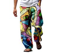 Cocila Deals of The Day Male Summer Breathable Linen Like Trousers All Print Printed Tether Wide Leg Pants Big Tall Pants Mens Black Trousers XXXL Mens Trousers 38 Long Bowls Warehouse Clearance UK