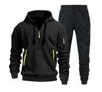 Cocila Deals of The Day UK Men's Tracksuits Spring and Autumn Winter Long Sleeved Corduroy Solid Color Half Zip Patch Top Sweatpants Casual Loose Suit Man Jacket Suit Tracksuit Black of Friday Sale