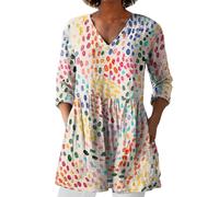 Cocila Deals of The Day Womens Linen Tops with Pockets Summer Vintage Floral Printed Tunic Top V Neck 3/4 Sleeve T-Shirt Baggy Swing Tee Shirts Casual Trendy Plus Size Blo Warehouse Deals Clearance