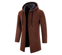 Cocila Deals Trench Coat Dress for Men Hooded Zipper Warm Cardigan Knitted Coat Brown Leather Overcoat Waterproof Hoodie Retro Trench Coat Men Tartan Jackets Men Trench Jacket Men Sales Clearance