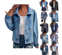 Cocila Denim Jackets Women Jean Lapel Stretchy Lightweight Long Sleeve Trucker Classic Western Design Denim Jeans Button Down Stretch Boyfriend Jacket with Pocket UK