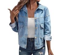 Cocila Denim Jackets Women Jean Lapel Stretchy Lightweight Long Sleeve Trucker Classic Western Design Denim Jeans Button Down Stretch Boyfriend Jacket with Pocket UK