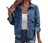 Cocila Denim Jackets Women Jean Lapel Stretchy Lightweight Long Sleeve Trucker Classic Western Design Denim Jeans Button Down Stretch Boyfriend Jacket with Pocket UK