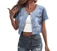 Cocila Denim Jackets Women Jean Lapel Stretchy Lightweight Long Sleeve Trucker Classic Western Design Denim Jeans Button Down Stretch Boyfriend Jacket with Pocket UK