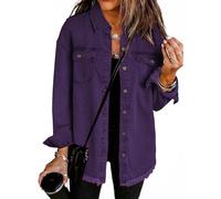 Cocila Denim Jackets Women UK Button Down Windproof Casual Long Frayed Hem Shacket Coats Washed 2025 Jean Solid Color Lightweight Stretch Boyfriend Jean Jacket Gift with Pockets Purple M
