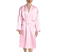 Cocila dressing gown men lightweight Mens Dressing Gowns Satin Robe Kimono Lightweight Silk Long Sleeve Bathrobe with Belt and Pockets Pink XXL