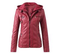 Cocila Faux Leather Jacket for Women Leather Women's Slim Zip Belt Tops Stand Jacket Suit Collar Motorcycle Coat Women's Coat Casual Vest for Women (Red, M)
