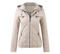 Cocila Faux Leather Jacket for Women Leather Women's Slim Zip Belt Tops Stand Jacket Suit Collar Motorcycle Coat Women's Coat Casual Vest for Women (Beige, S)